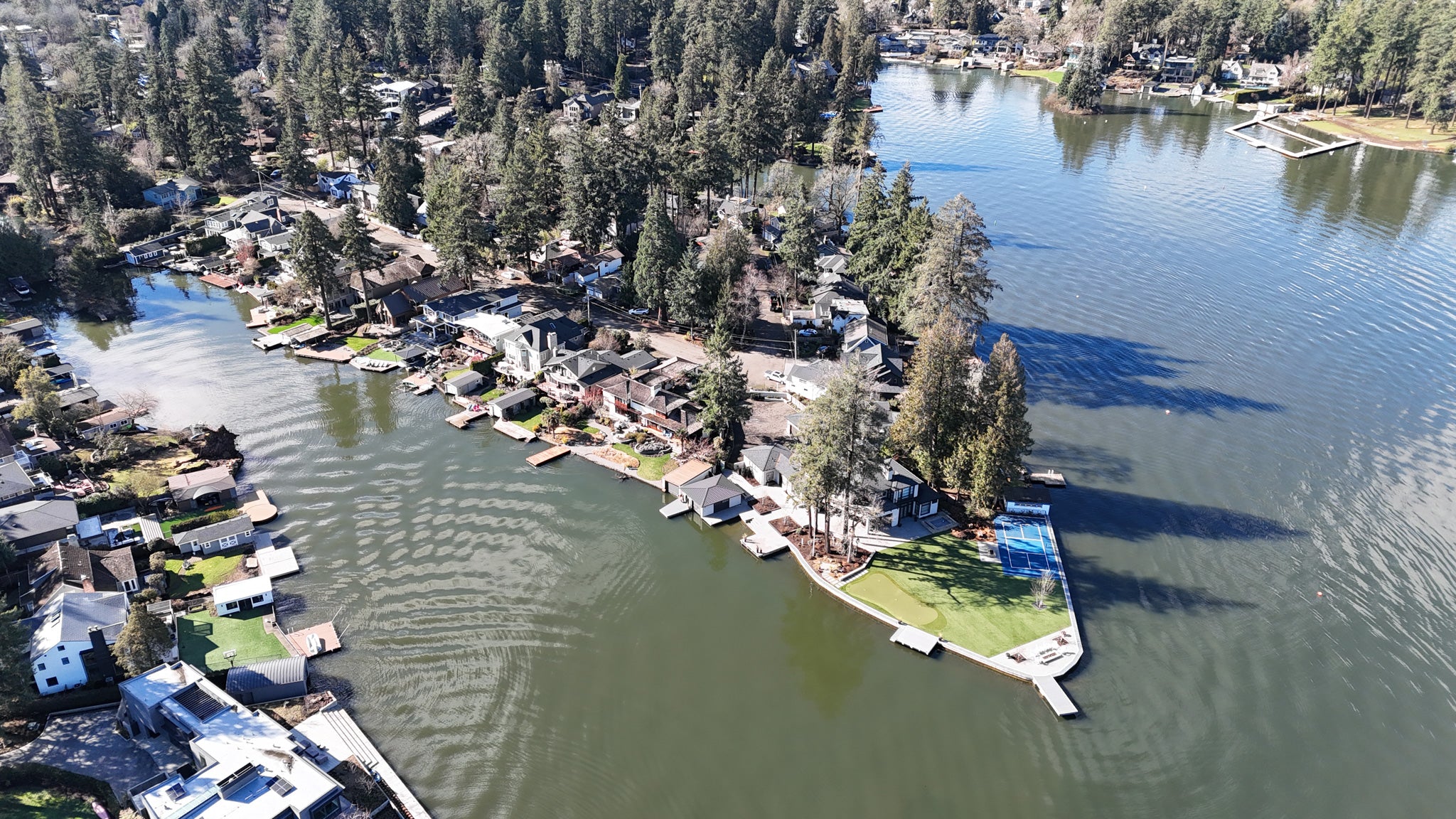 Drone view of docks in Oregon